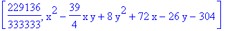 [229136/333333, x^2-39/4*x*y+8*y^2+72*x-26*y-304]
